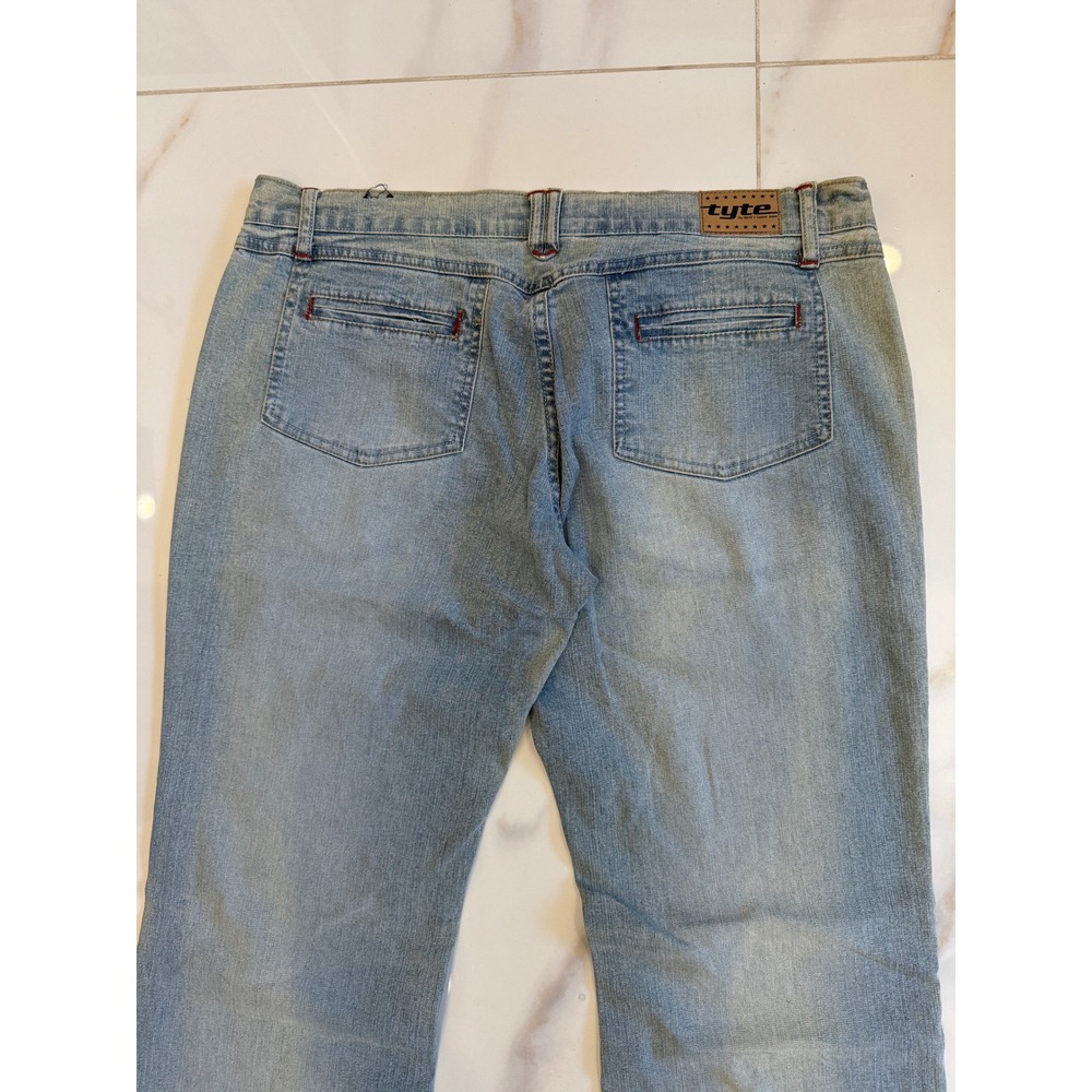 Tyte Women Light Wash Low Rise Flare Jeans Size 9 Red Contrast Stitching Vintage - Picture 7 of 7